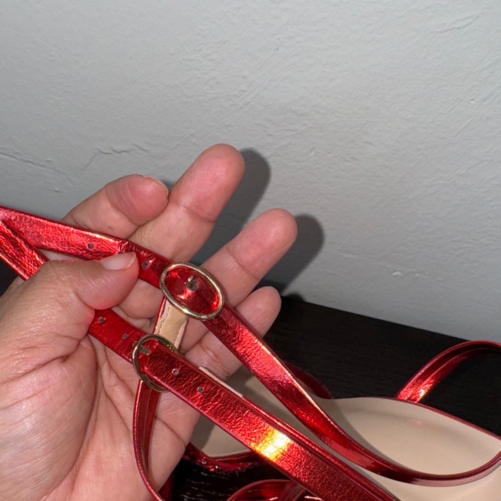 SHEIN Red Stiletto Heels with Ruffled Straps - Picture 6 of 7